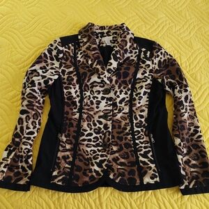 Chico’s Leopard Print Mixed Media Button Front Jacket Size 0 (Fits Small/4-6)